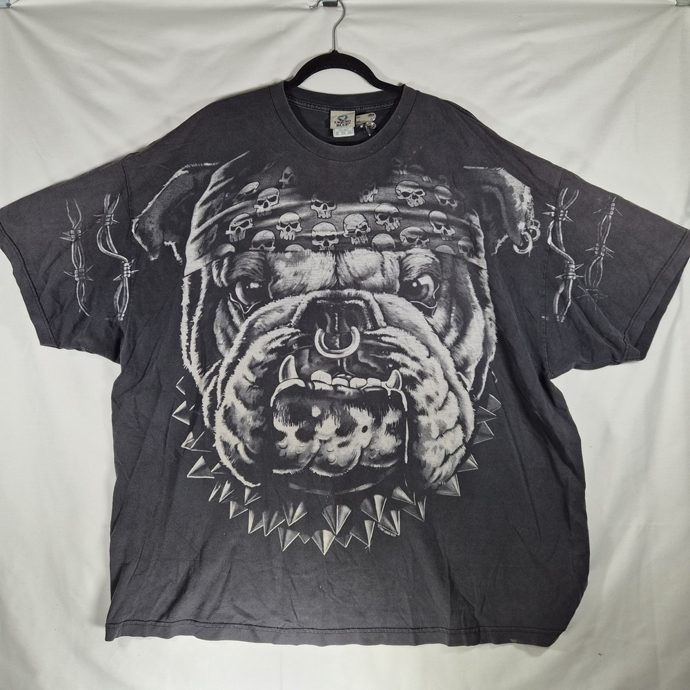 Vintage 1996 Liquid Blue Bulldog Graphic T Shirt 4XL Double Sided Biker...